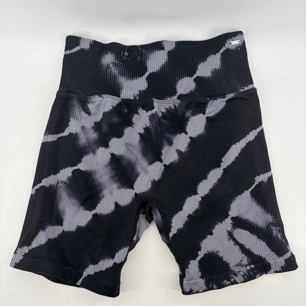 PINK Active Small Black Gray Tie Dye Ribbed Seamless Biker Shorts High Rise